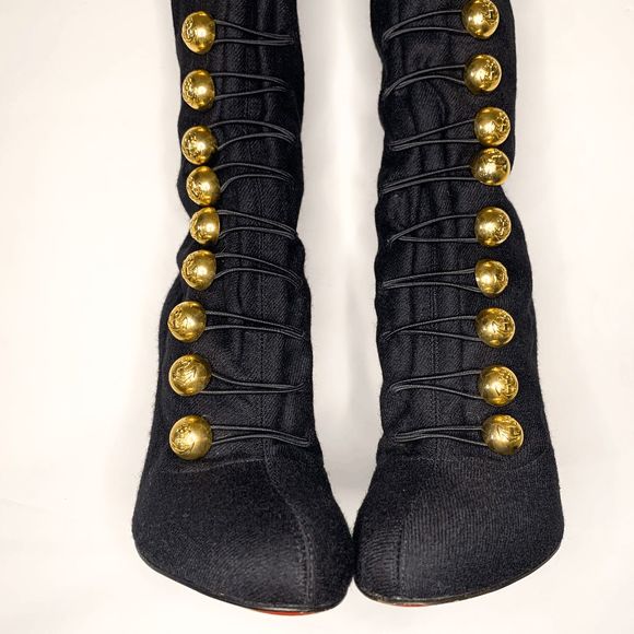 Christian Louboutin Ronfifi Supra 100 Flannel Marine Thigh High Boots EU 37 US 7 - Picture 6 of 12